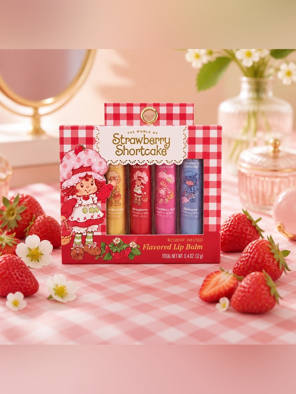 🍓 Strawberry Shortcake Rosehip Infused Flavored Lip Balm 4 Pack NWT